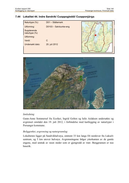 Kartlegging av naturtyper i Porsanger kommune, Finnmark ... - EcoFact