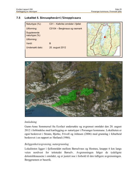 Kartlegging av naturtyper i Porsanger kommune, Finnmark ... - EcoFact