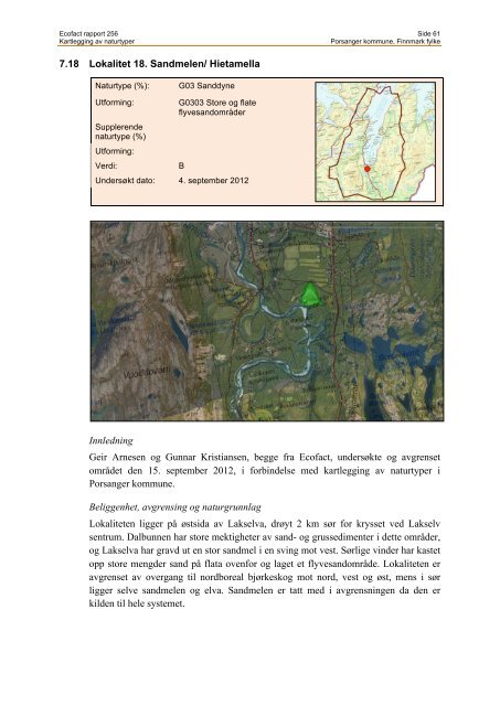 Kartlegging av naturtyper i Porsanger kommune, Finnmark ... - EcoFact