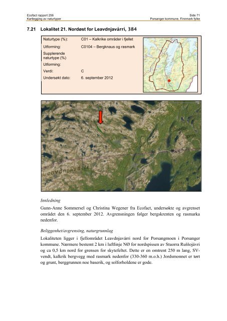 Kartlegging av naturtyper i Porsanger kommune, Finnmark ... - EcoFact