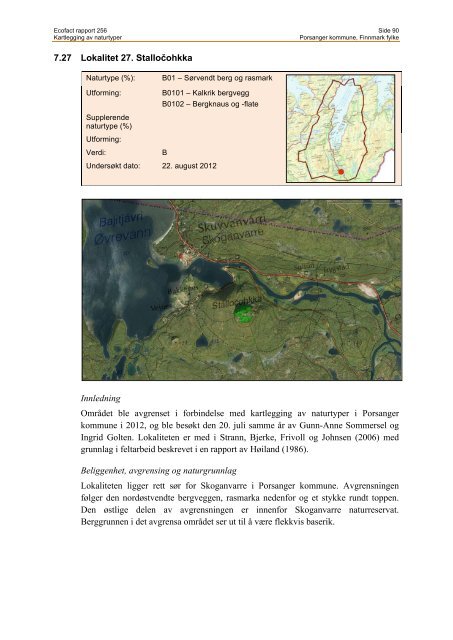 Kartlegging av naturtyper i Porsanger kommune, Finnmark ... - EcoFact
