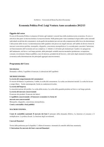 Economia Politica Prof. Luigi Ventura Anno ... - Dipecodir.it