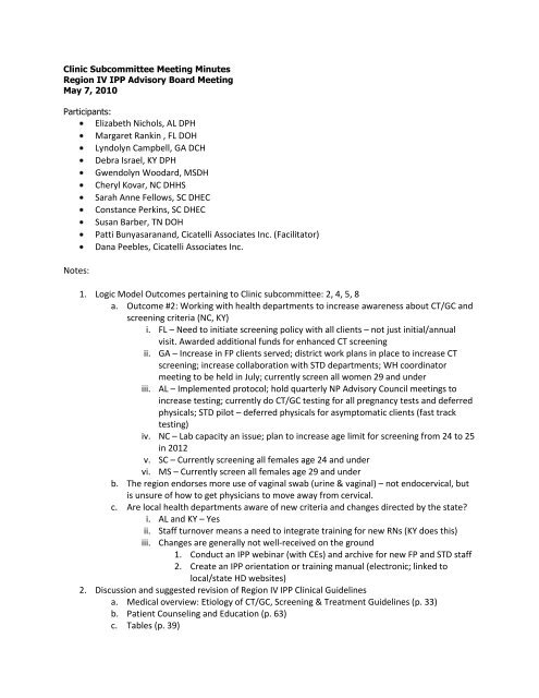 Clinic Subcommittee Meeting Minutes - Cicatelli Associates Inc.