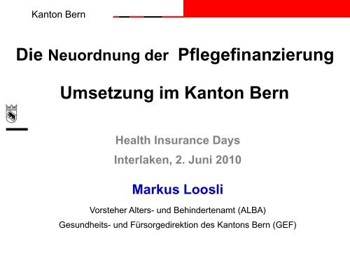 Umsetzung im Kanton Bern - Health Insurance Days