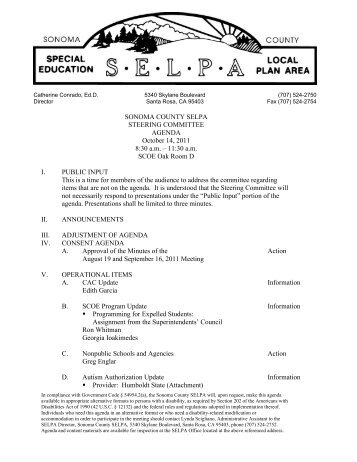 09-14-11 Strg Agenda - Sonoma County SELPA