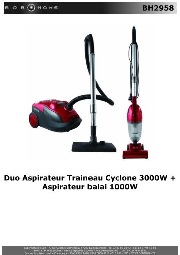 BH2958 Duo Aspirateur Traineau Cyclone 3000W + ... - BOB HOME