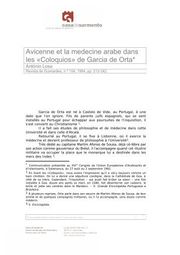 Avicenne et la medecine arabe dans les - Casa de Sarmento