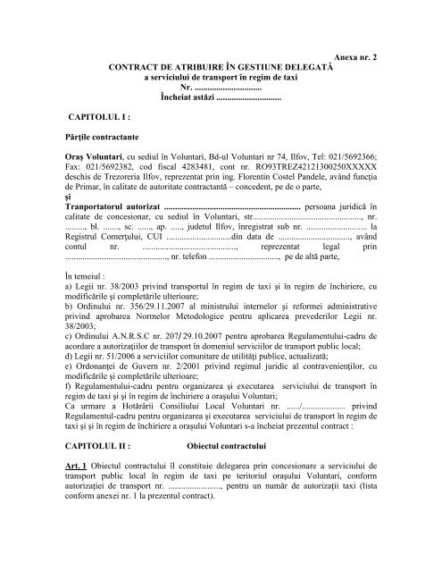 Contract de atribuire Ã®n gestiune delegatÄƒ a ... - PrimÄƒria Voluntari