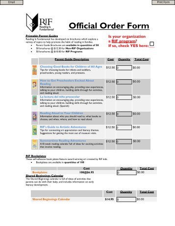 Official Order Form - Reading Is Fundamental
