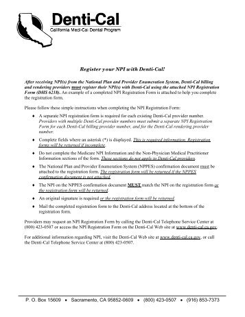 (NPI) Registration Form - Denti-Cal - State of California