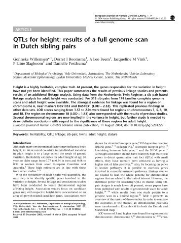 QTLs for height: results of a full genome scan in Dutch ... - Molepi.nl