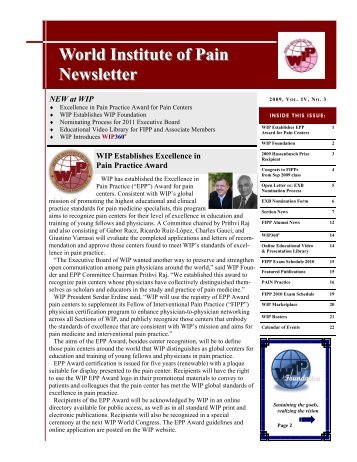 WIP Newsletter 2009 Vol IV Issue 3 - World Institute of Pain