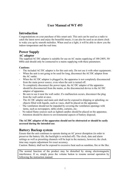 User Manual of WT 493 Introduction Power Supply ... - Technoline