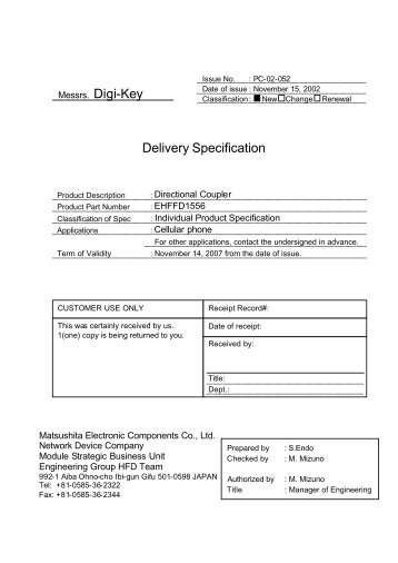 Messrs. Digi-Key Delivery Specification