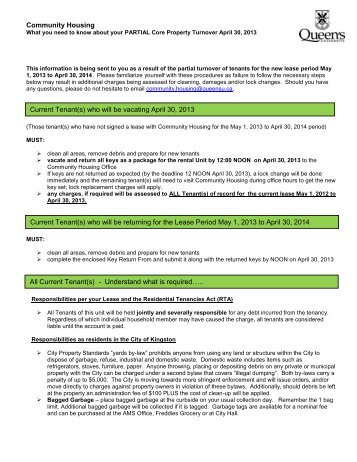 Re: Move-out Procedures - Queen's Community Housing