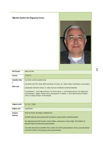Yrd. DoÃ§. Dr. Selim ALTAN - Celal Bayar Ãniversitesi TÄ±p FakÃ¼ltesi