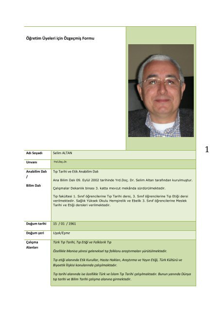 Yrd. DoÃ§. Dr. Selim ALTAN - Celal Bayar Ãniversitesi TÄ±p FakÃ¼ltesi