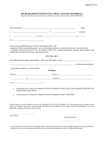 delega per la richiesta o il ritiro - CCIAA di Pavia - Camere di ...