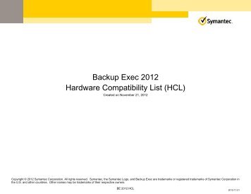 Backup Exec 2012 Hardware Compatibility List (HCL) - Symantec