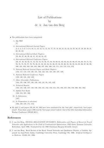 List of Publications by dr. ir. Jan van den Berg - Techniek, Bestuur ...