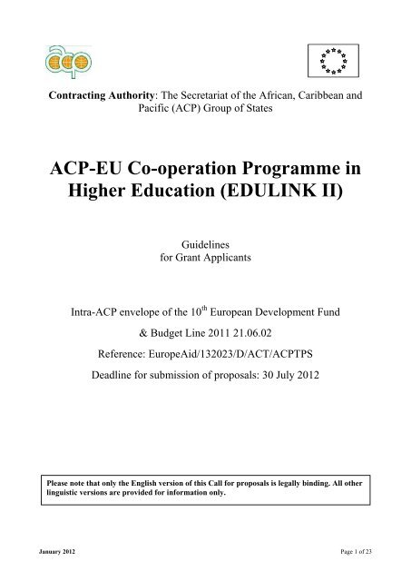 ACP-EU Co-operation Programme in Higher Education (EDULINK II)