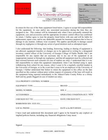 Equipment Check-Out Form - College of Public Health - University of ...