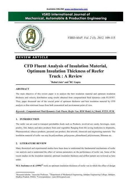 CFD Fluent Analysis of Insulation Material, Optimum Insulation - vsrd ...