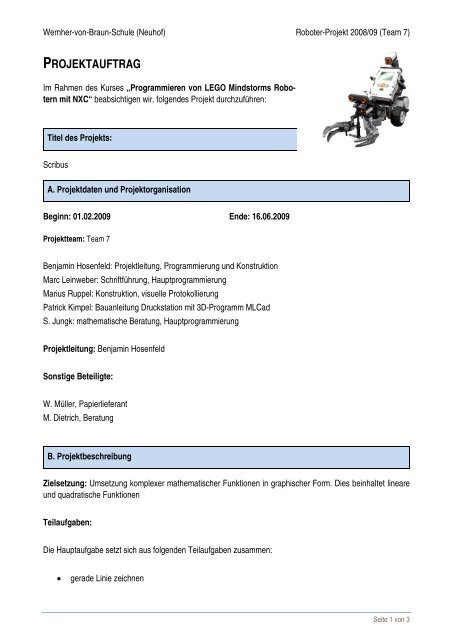 PROJEKTAUFTRAG - Wernher von Braun Schule