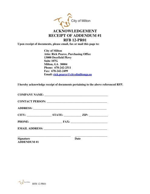 Acknowledgement Receipt Of Addendum 1 Rfb 12 Pr01