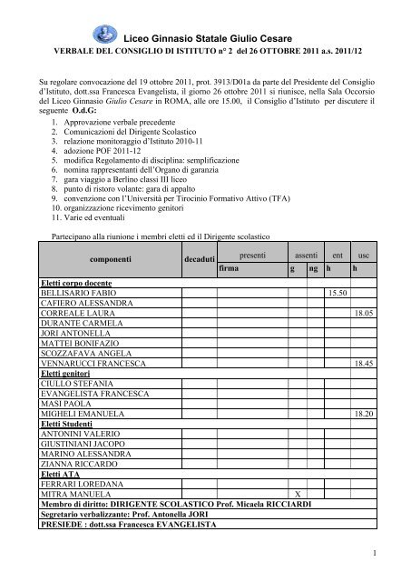 Verbale della riunione del 26 ottobre 2011 - Liceo Giulio Cesare