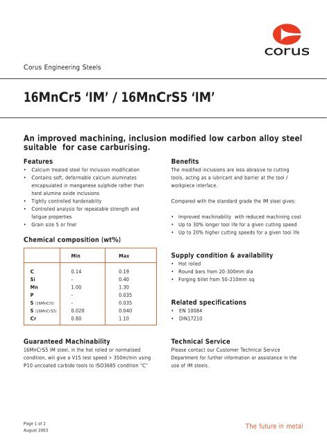 16MnCr5 IM data sheet - Tata Steel