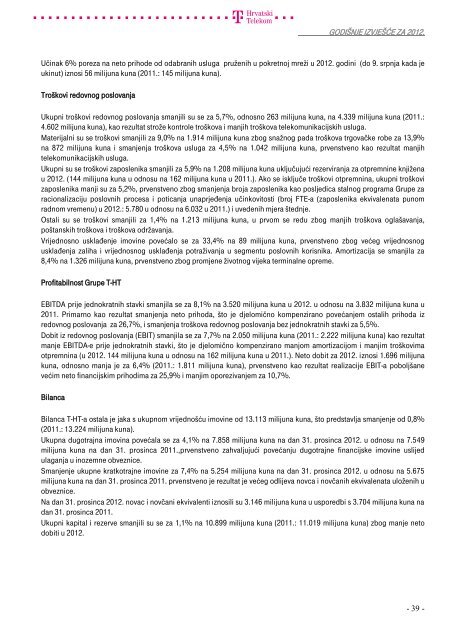 Summary financial information and data - T-Hrvatski Telekom