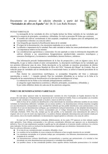 âVariedades de olivo en EspaÃ±aâ del Dr. D. Luis Rallo Romero