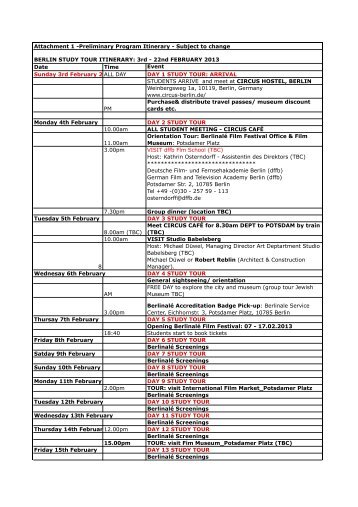 Study Tour Itinerary