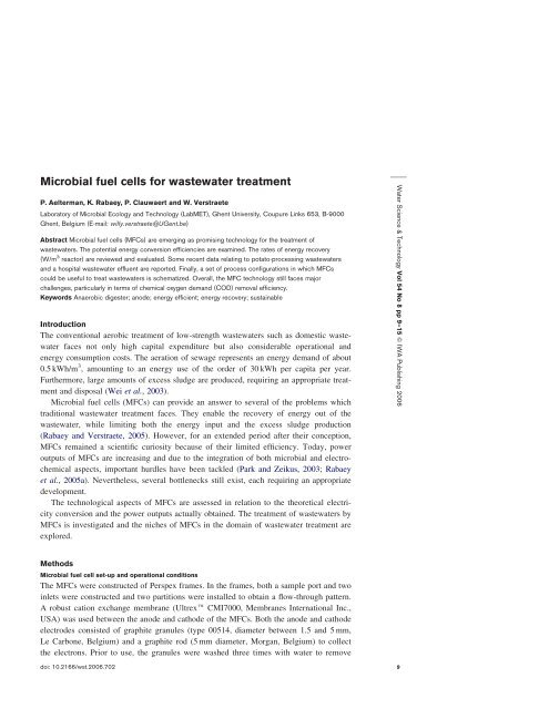 Microbial fuel cells for wastewater treatment
