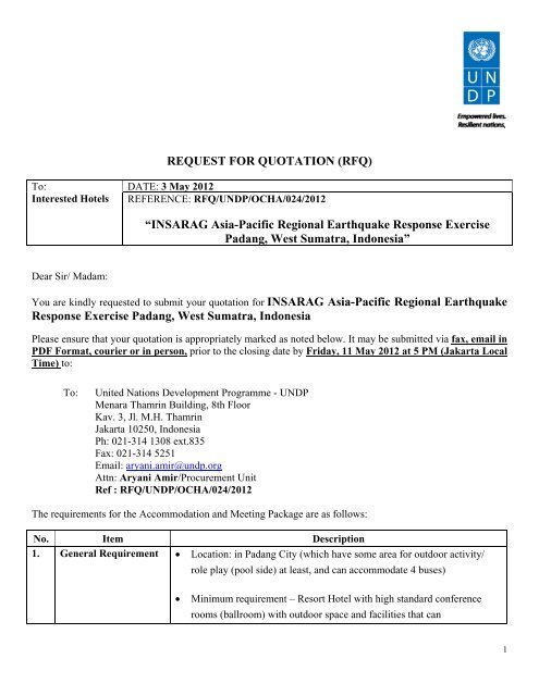 REQUEST FOR QUOTATION (RFQ) “INSARAG Asia-Pacific ... - UNDP