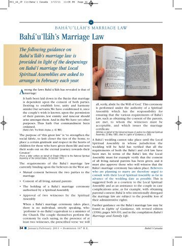 BahÃ¡'u'llÃ¡h's Marriage Law - Baha'i Faith, Relationships and Marriage