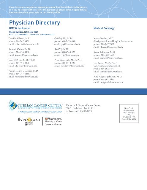 Hematologic Malignancies - Siteman Cancer Center