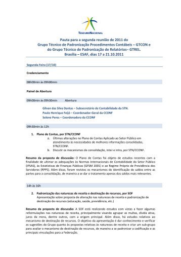 Pauta para a segunda reunião de 2011 do ... - Tesouro Nacional