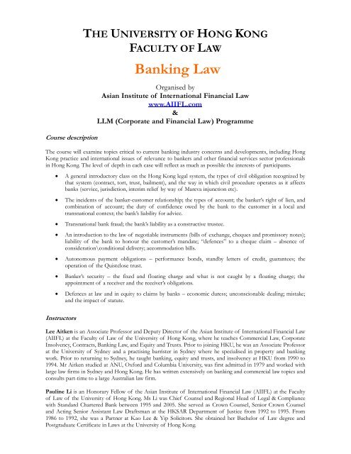 Banking Law Faculty Of Law The University Of Hong Kong
