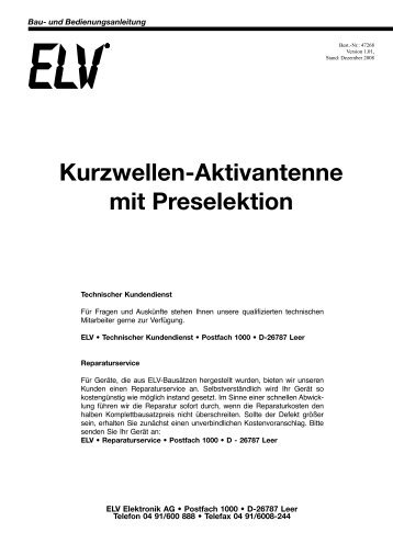 Kurzwellen-Aktivantenne mit Preselektion - TecHome.de