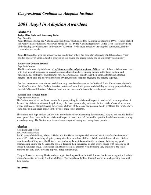 2001 Angel in Adoption Awardees - Pound Pup Legacy