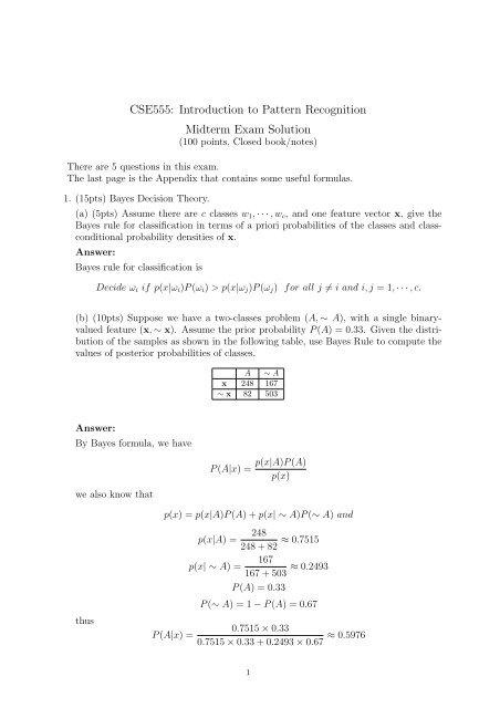 CSE555: Introduction to Pattern Recognition Midterm ... - CEDAR