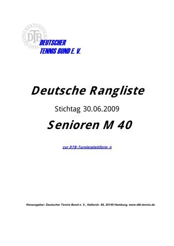 Deutsche Rangliste Senioren M 40 - Tennis - Bohlender