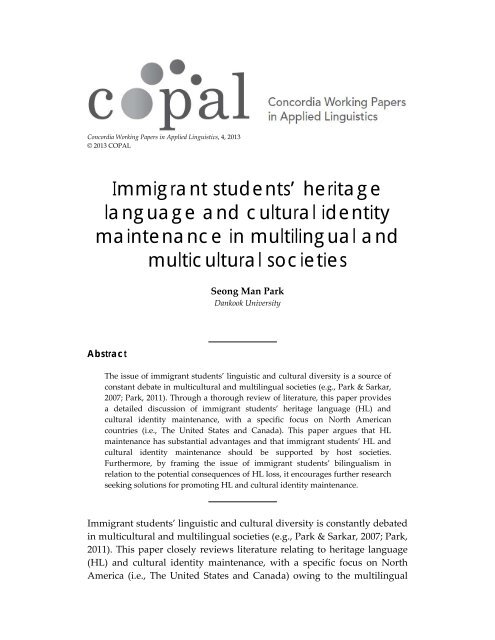 Immigrant students' heritage language and cultural identity ...