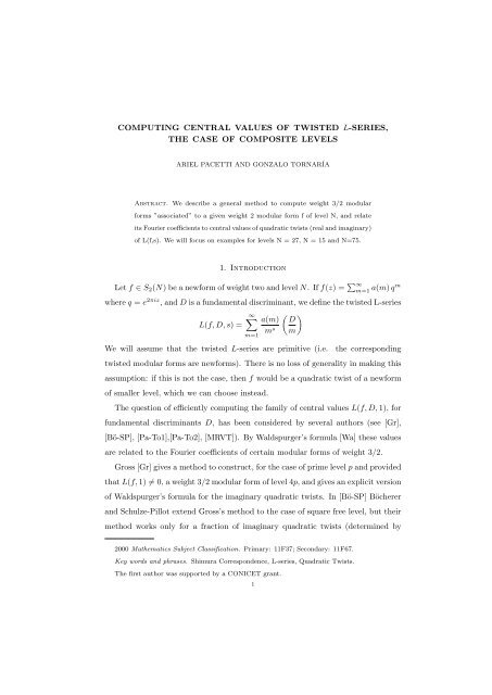 COMPUTING CENTRAL VALUES OF TWISTED L-SERIES, THE ...