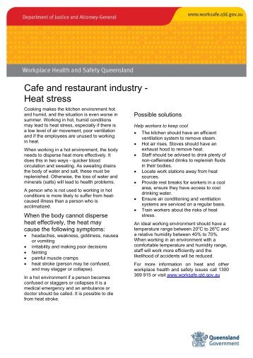 Café and restaurant industry heat stress information sheet