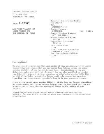 IRS determination letter - Air Force Village