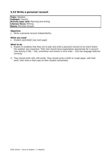 5.53 Write a personal recount (PDF 28KB) - ESOL - Literacy Online