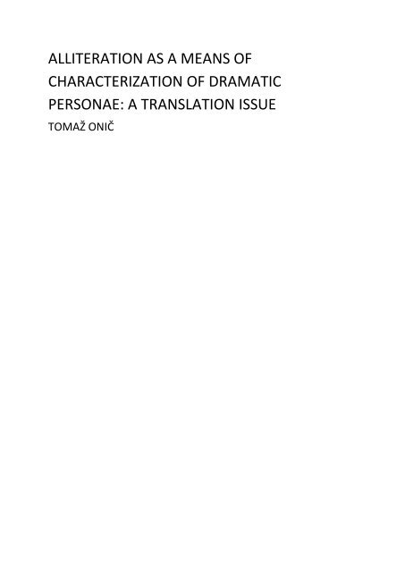 Alliteration As A Means Of Characterization Of Dramatic Personae